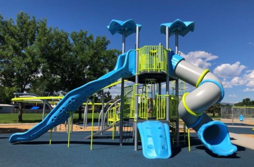 Carr Park in Longmont grey & blue play structure