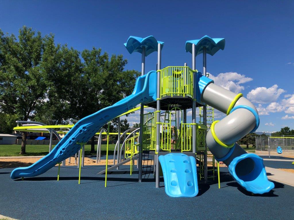 Carr Park in Longmont grey & blue play structure