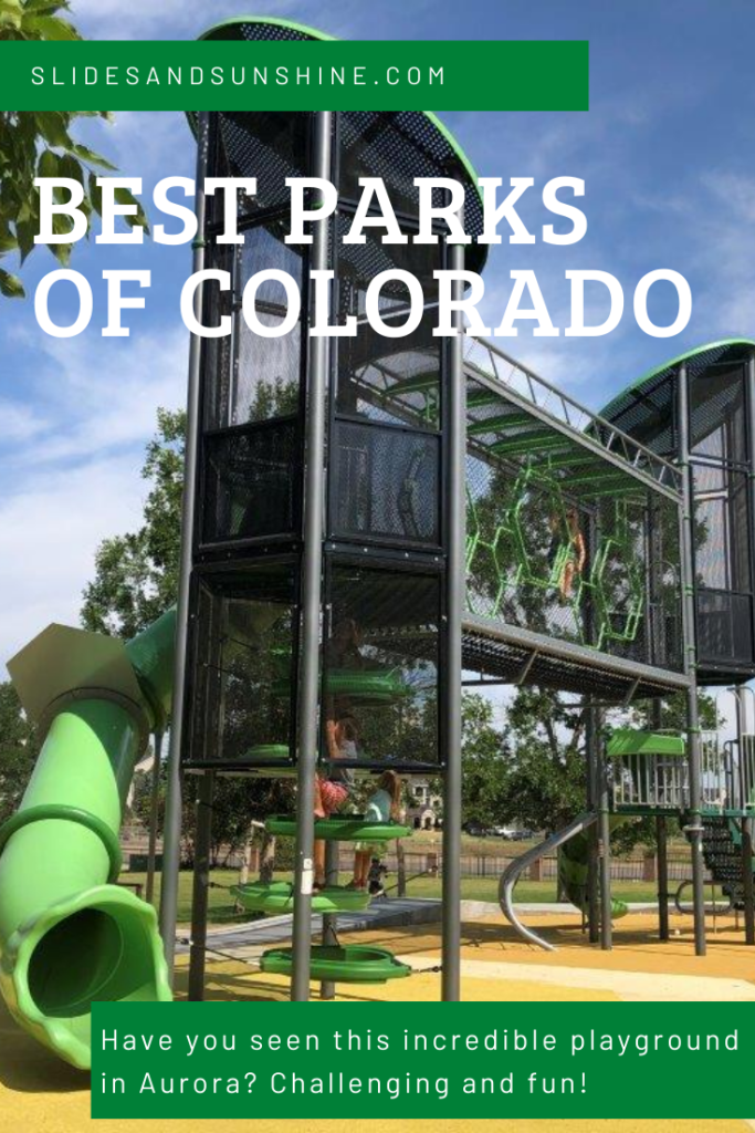 Image made for Pinterest - best parks of Colorado Hampden Run new playground in Aurora