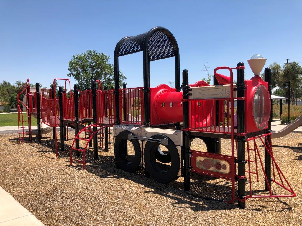 Griffith Station Park playground in Arvada train-themed
