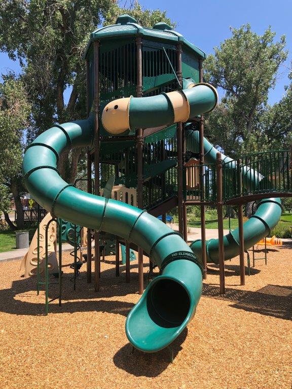 Vertical view of huge play structure at Arvada Memorial Park