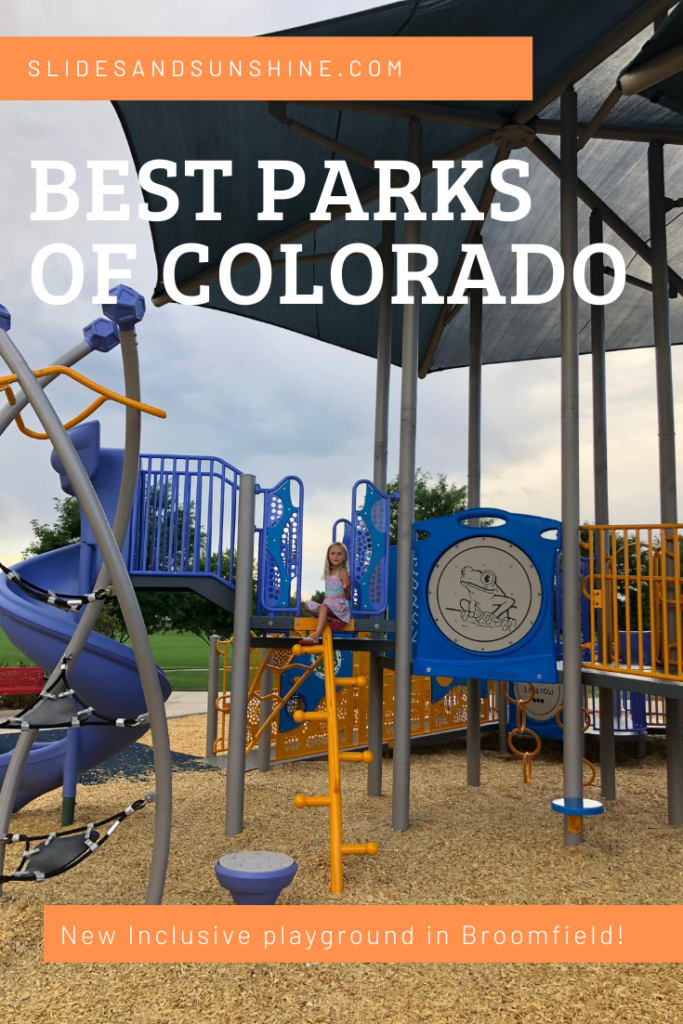 Pinterest image of Best Parks of Colorado highlighting Broomfield inclusive playground County Commons Park