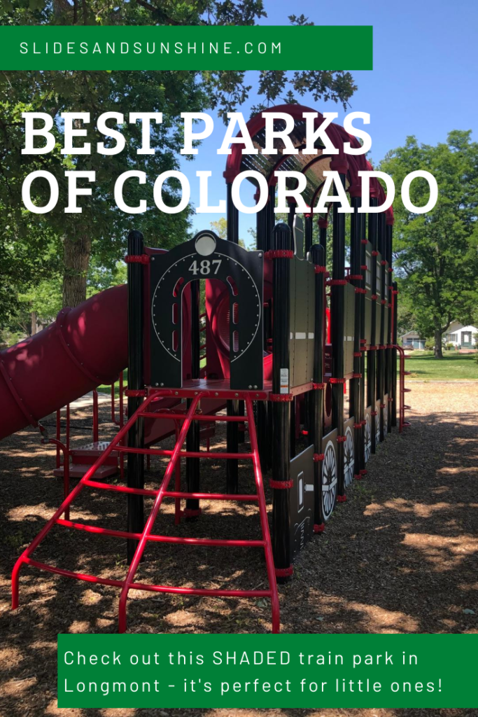 Made for Pinterest image for best parks of colorado longmont collyer train playground