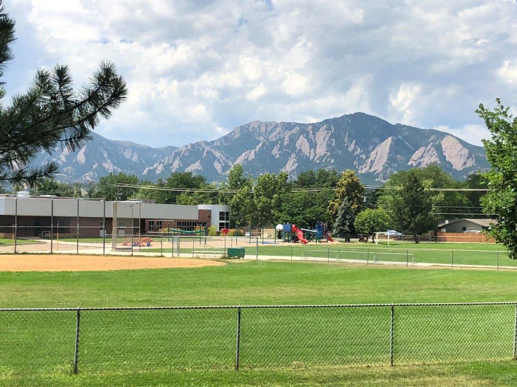 View of Boulder mountains and Eisenhower elementary school