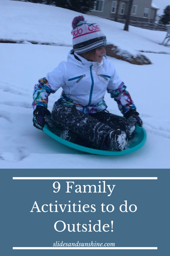 Image made for Pinterest showing 9 family activities to do outside
