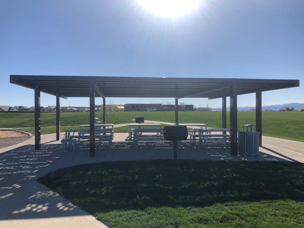 Large pavilion at Clayton Park in Erie Colorado
