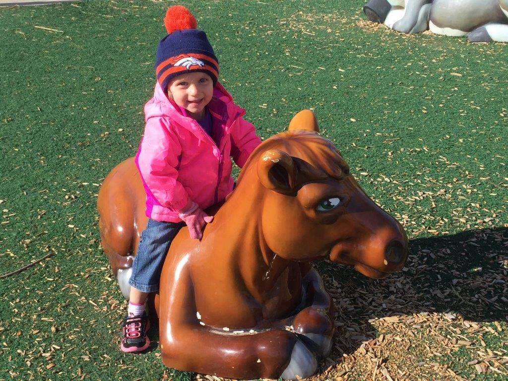 Sandstone Ranch park playground Longmont Colorado girl sitting on horse
