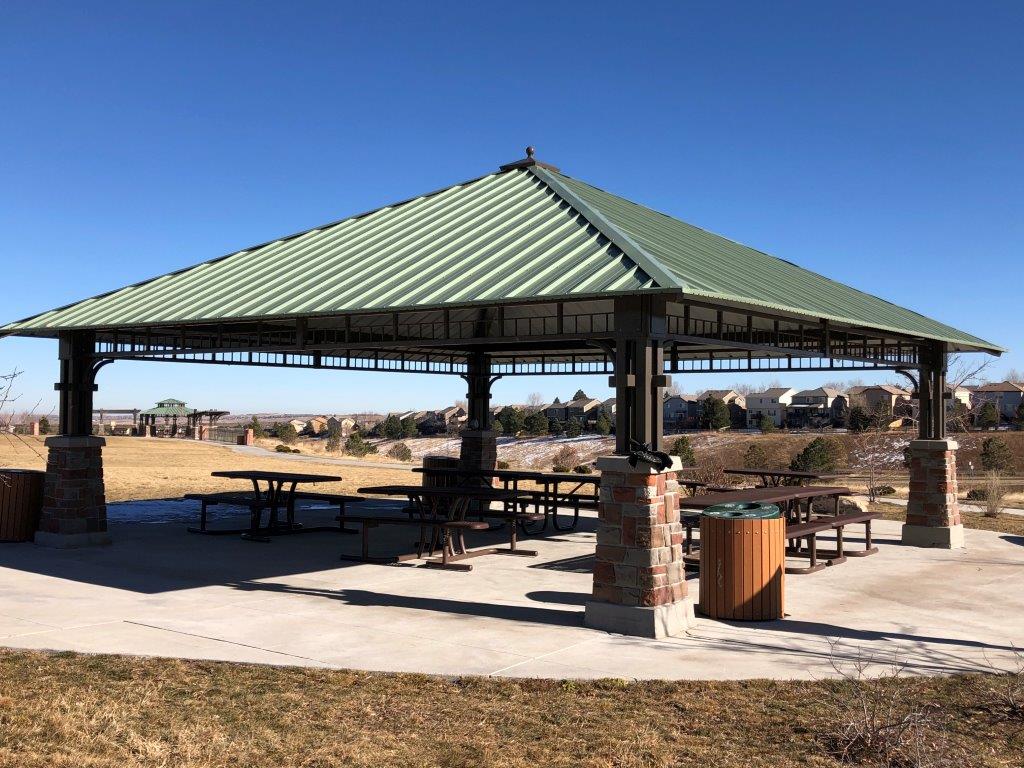 Large pavilion at Wildflower playground, best park in Superior Colorado