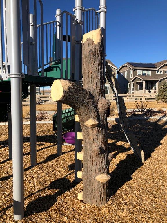 Tree trunk climbing structure at playground
