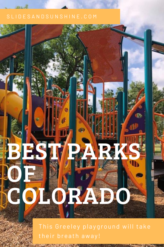 Image made for Pinterest showing the best playgrounds in Colorado - this time sharing Archibeque Park in Greeley