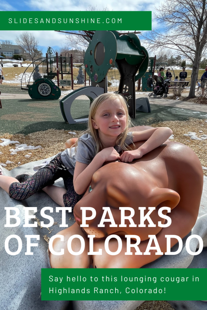 Image made for Pinterest highlighting the Best Playgrounds in Colorado, this time Cougar Run Park in Highlands Ranch