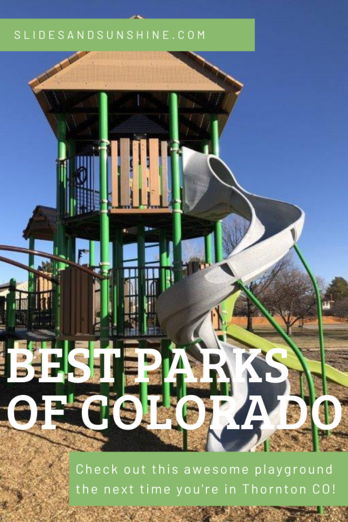 Image made for Pinterest showing the best playgrounds in Colorado, this time Cherry Park in Thornton.