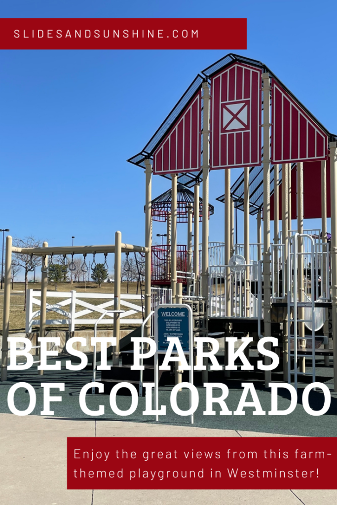 Image made for Pinterest featuring the best playgrounds in Colorado, this time Westminster City Park.