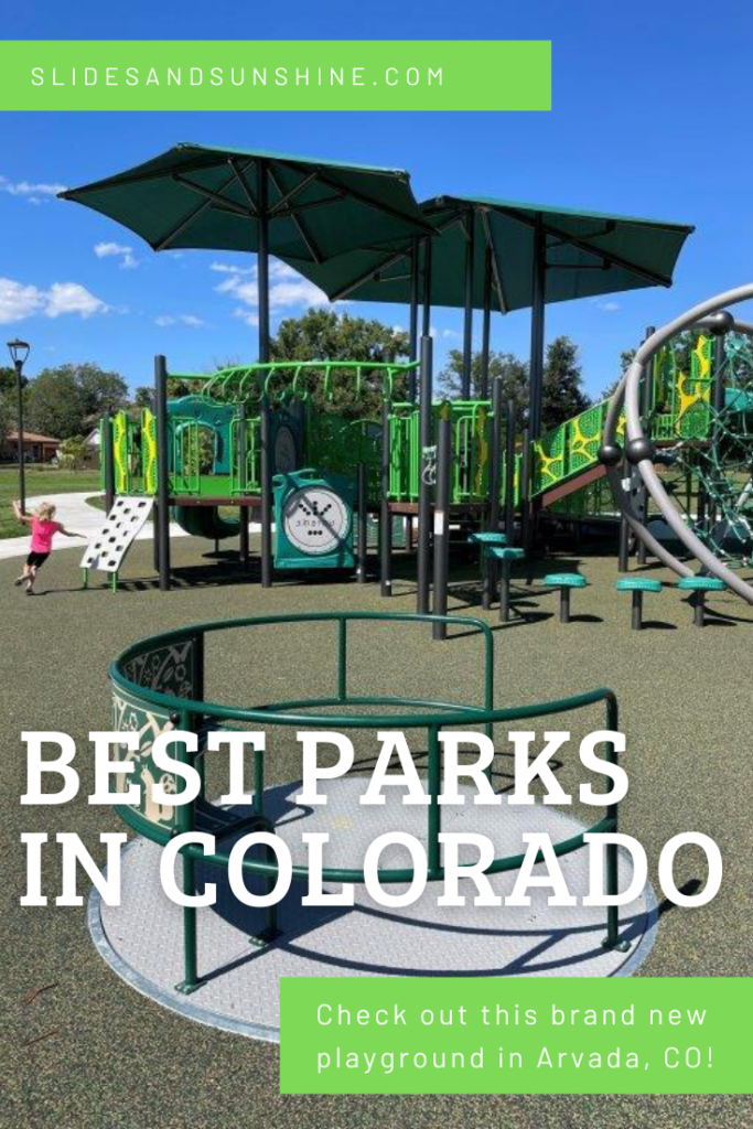 Image made for Pinterest showing the best parks in Colorado. This one features Secrest Park in Arvada.