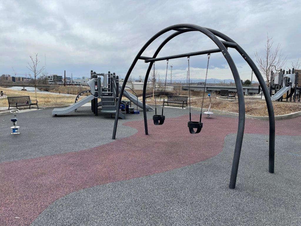 Swings Globeville Landing Park Denver playground