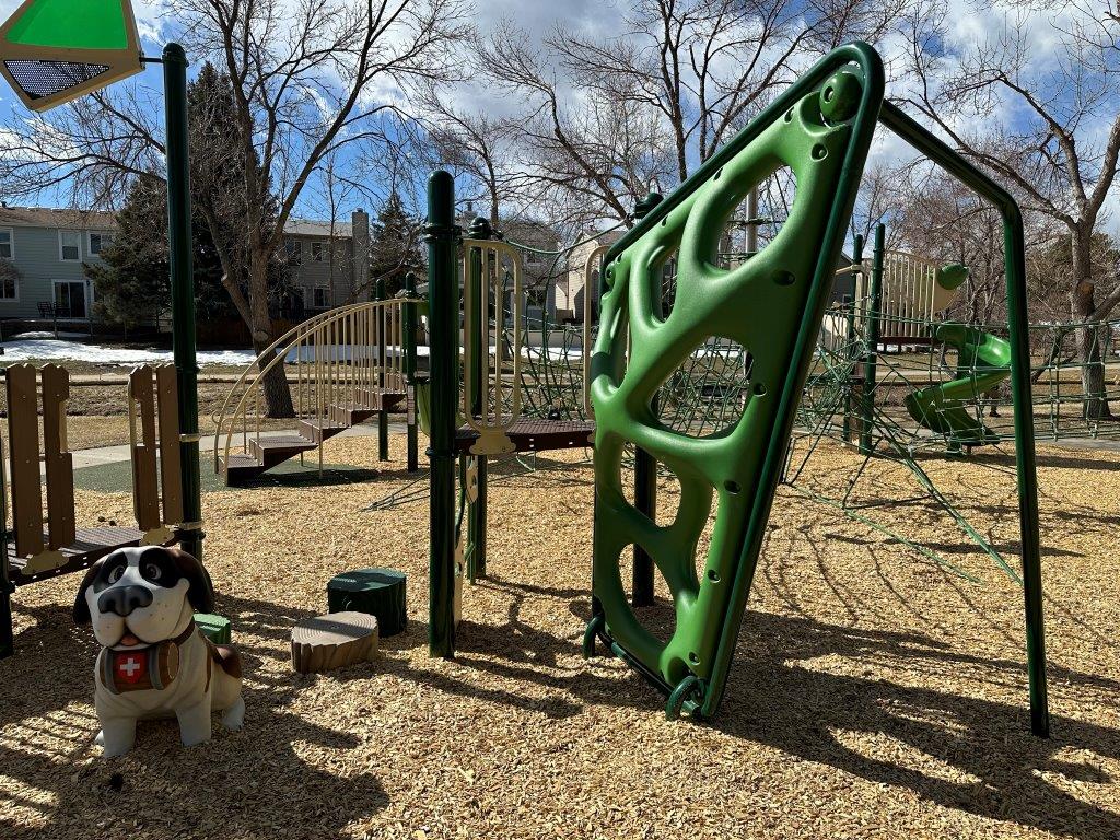 Playground and Saint Bernard at Lakecrest Park