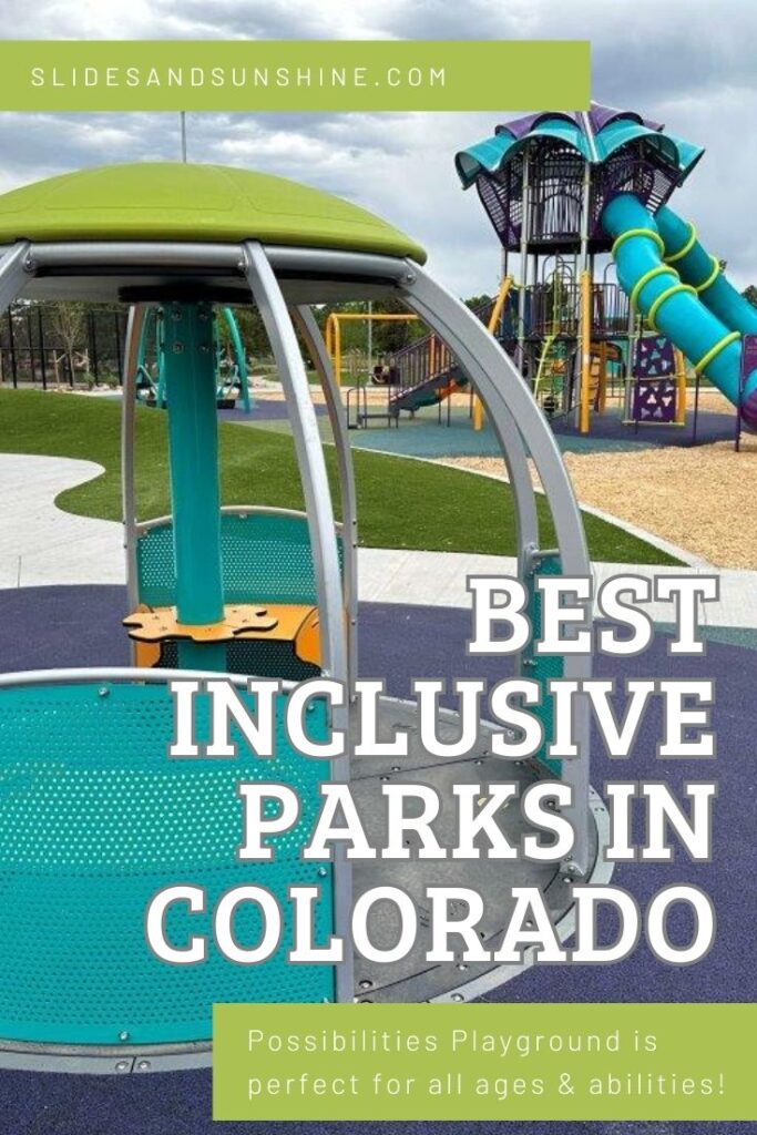 Image made for Pinterest showing Butterfield Crossing Park as an inclusive playground in Colorado