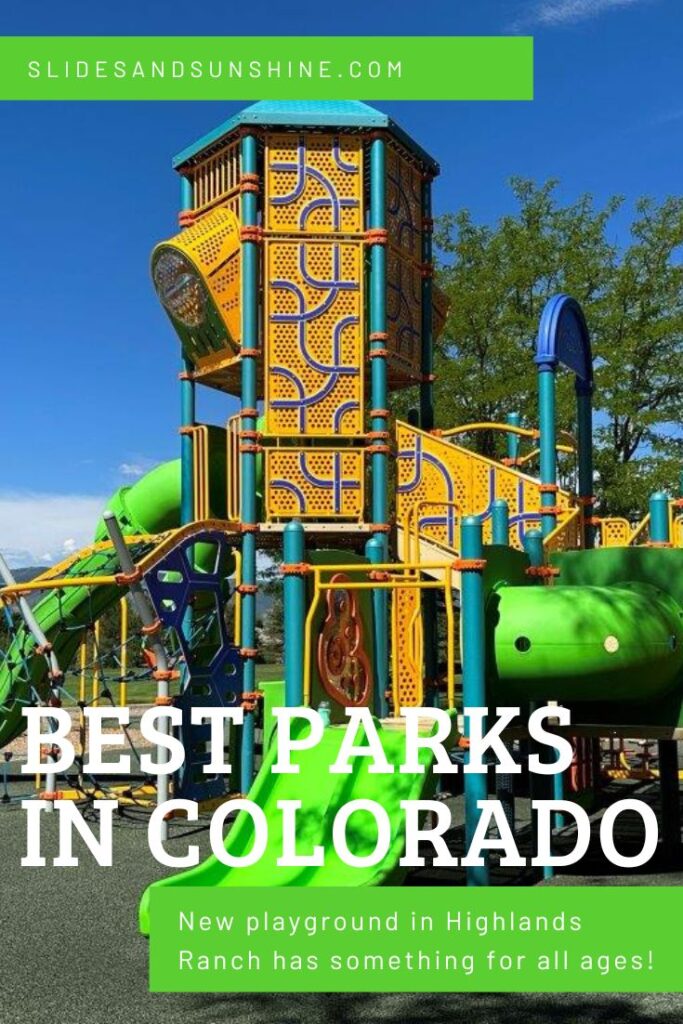 Image made for pinterest showing the best parks in colorado and highlights Plum Valley Park in Highlands Ranch