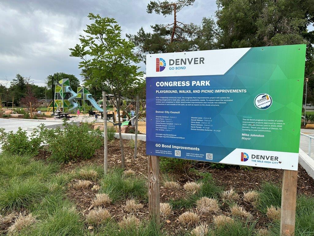 entrance to Congress Park playground in Denver Colorado