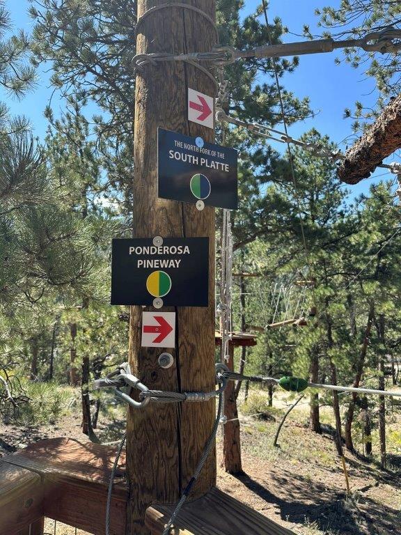 Course difficulty signs at Colorado Treehouse Adventure Park Bailey CO